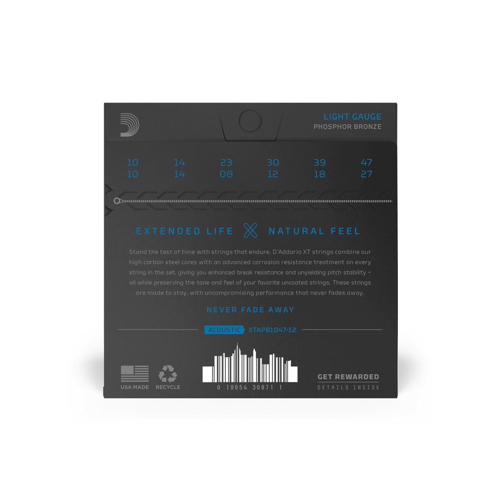 10-47 Light 12-String, XT Phosphor Bronze Coated Acoustic Guitar Strings 