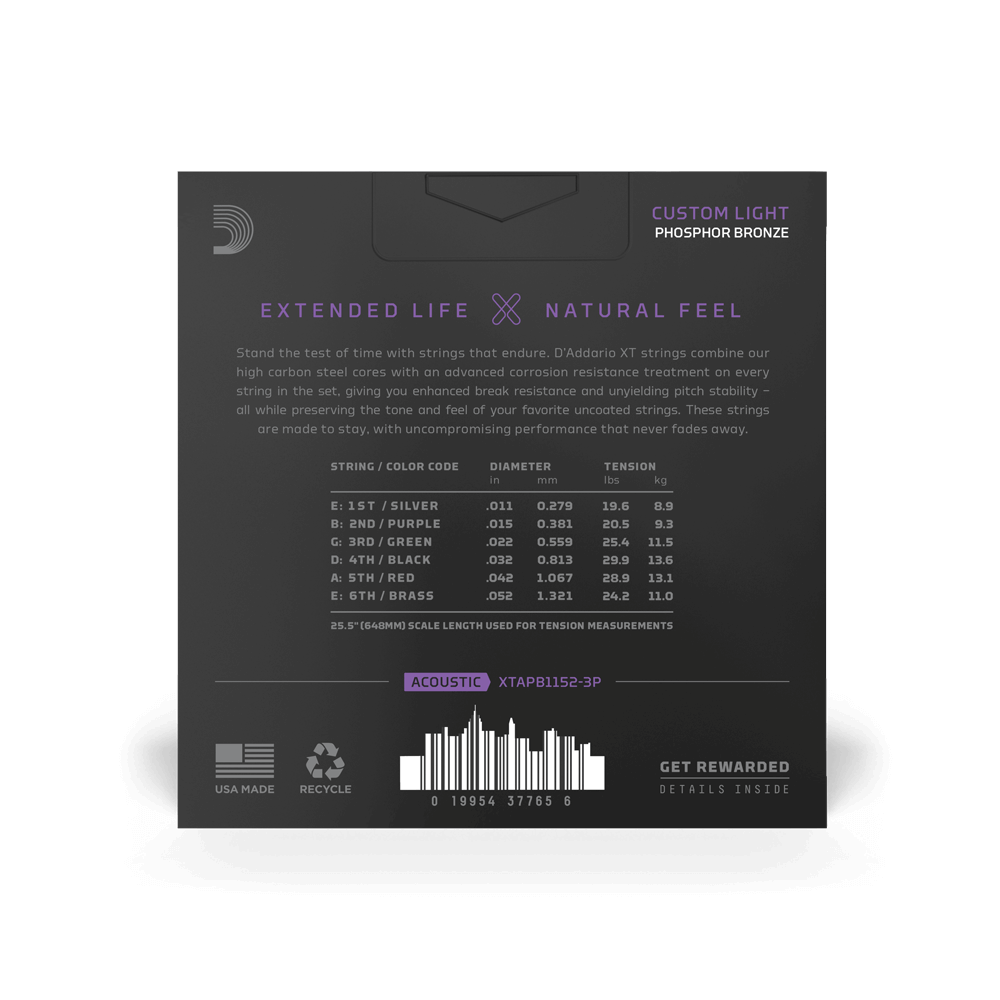 11-52 Custom Light, XT Phosphor Bronze Coated Acoustic Guitar Strings 3-Pack