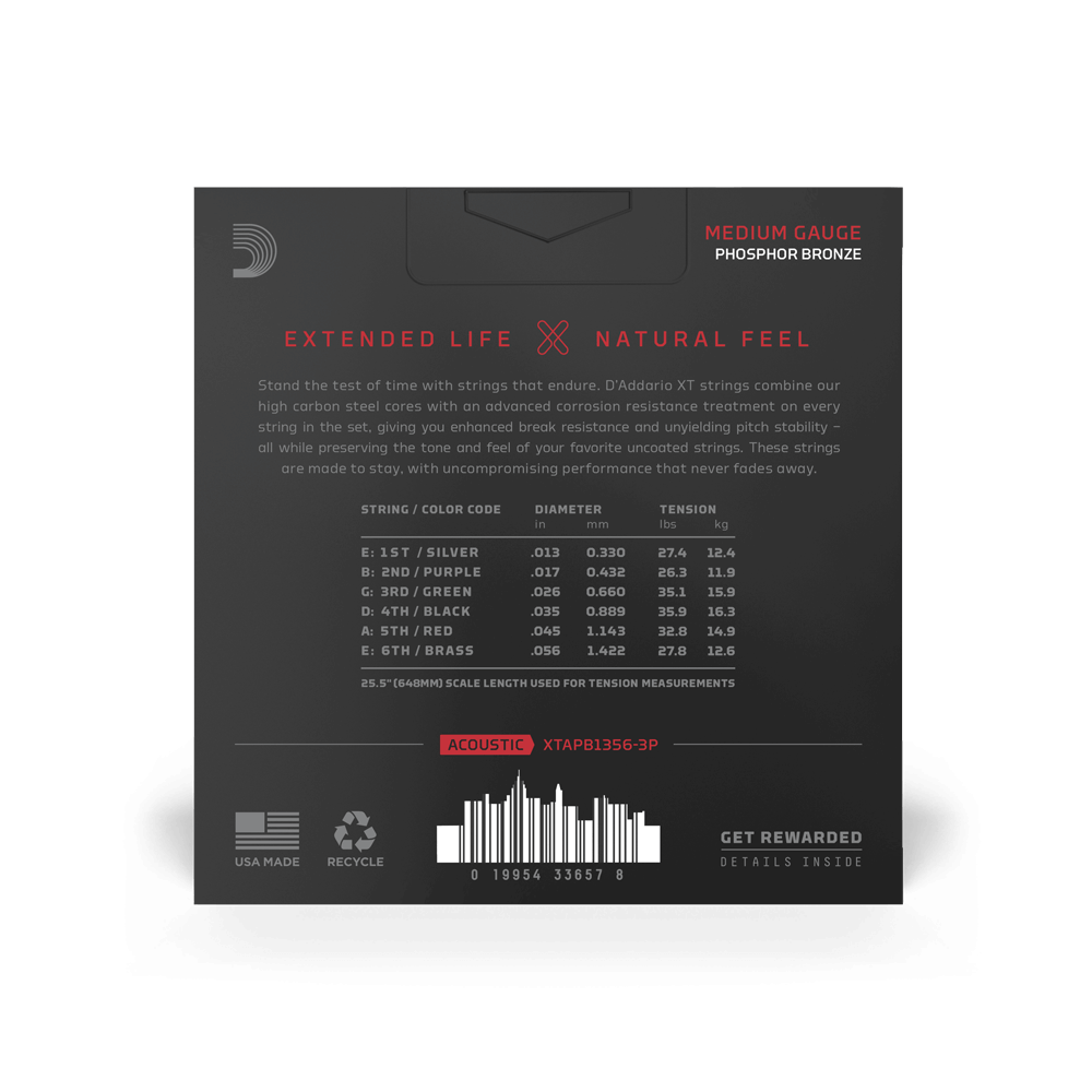 13-56 Medium, XT Phosphor Bronze Coated Acoustic Guitar Strings 3-Pack