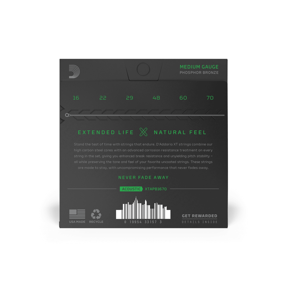 16-70 Medium Baritone, XT Phosphor Bronze Coated Acoustic Guitar Strings