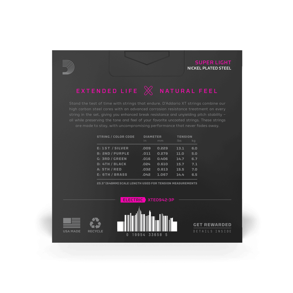 09-42 Super Light, XT Nickel Coated Electric Guitar Strings 3-Pack