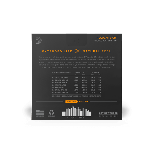 10-59 Regular Light 7-String, XT Nickel Coated Electric Guitar Strings