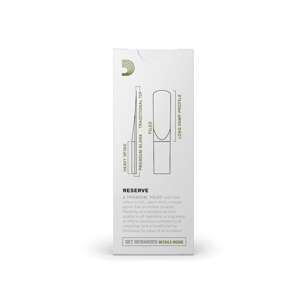 D'Addario Reserve, Baritone Saxophone Reeds, Strength 2.0, 5-Pack