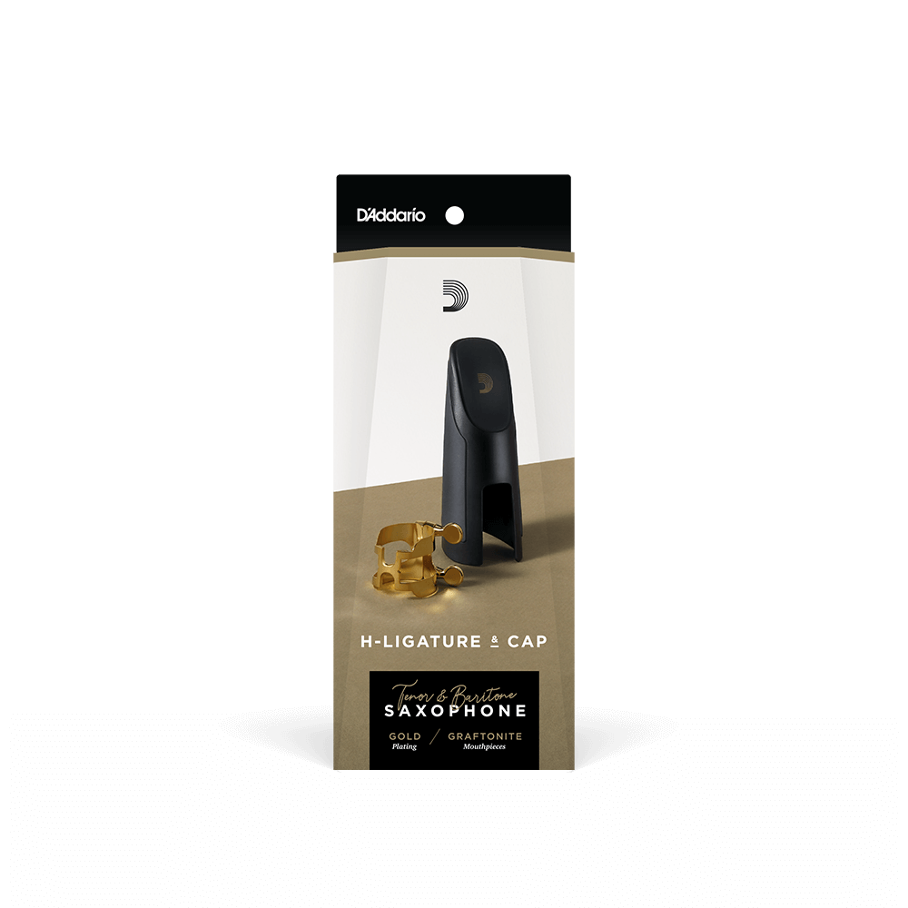 D'Addario H-Ligature & Cap, Tenor/Baritone Saxophone (Graftonite/Metalite/ Slim Hard Rubber Mouthpieces), Gold