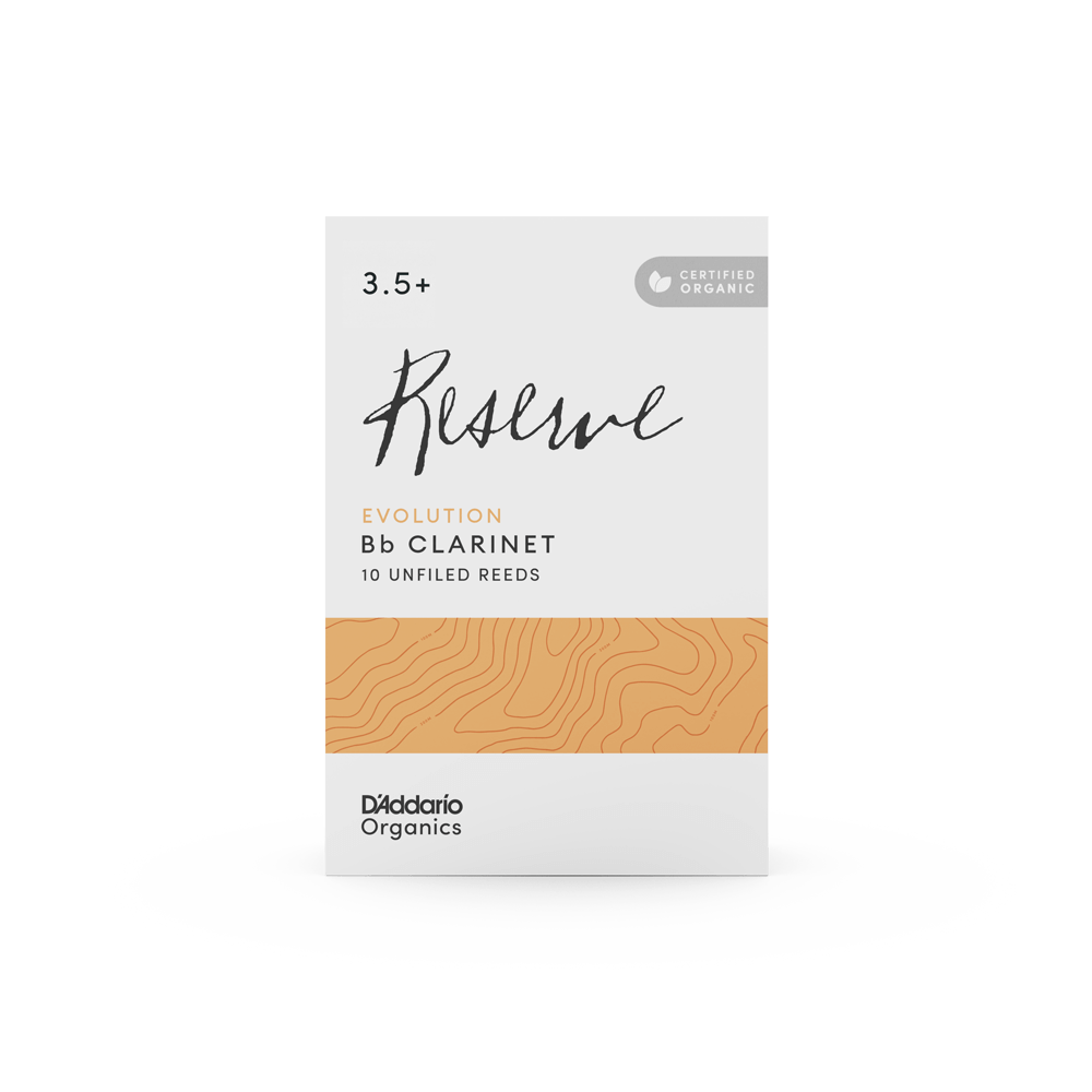 D'Addario Organic Reserve Evolution Bb Clarinet Reeds, Strength 3.5+, Individually-Sealed, 10-Pack