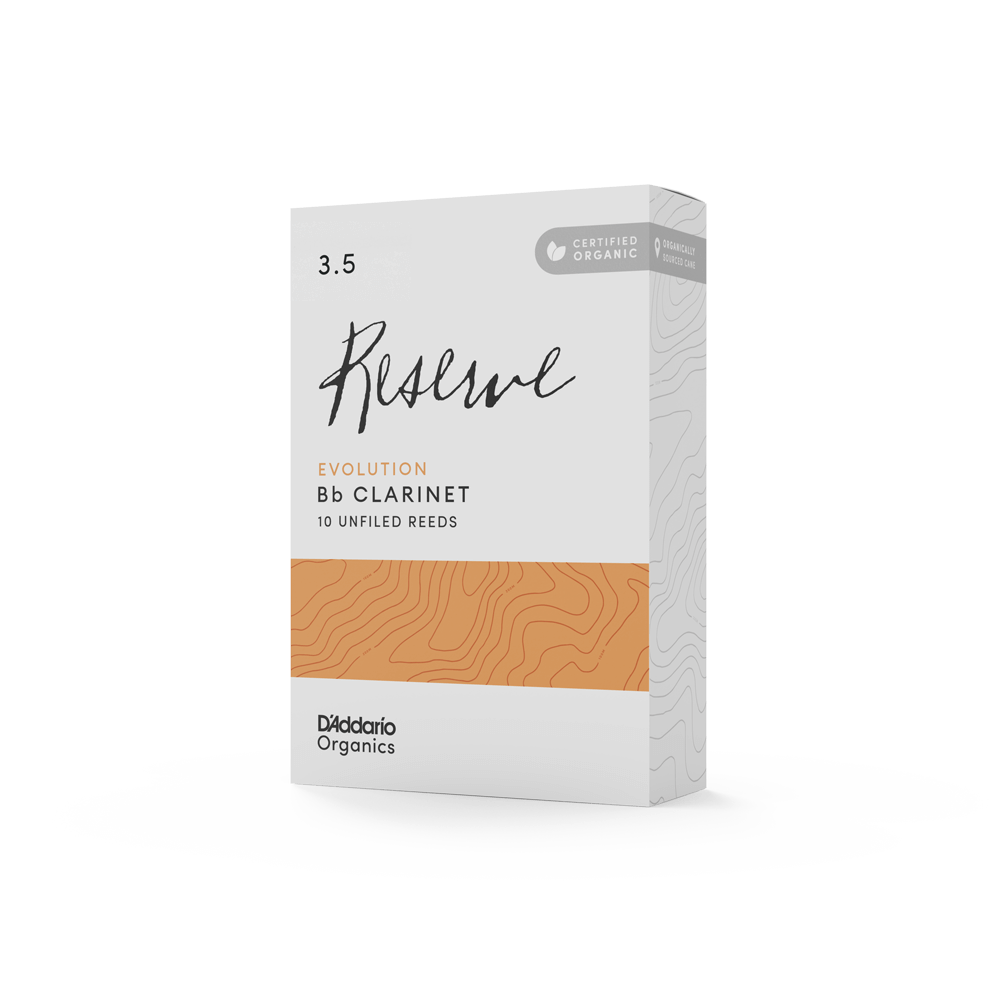 D'Addario Organic Reserve Evolution Bb Clarinet Reeds, Strength 3.5, Individually-Sealed, 10-Pack