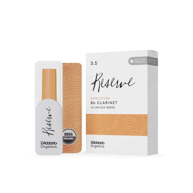 D'Addario Organic Reserve Evolution Bb Clarinet Reeds, Strength 3.5, Individually-Sealed, 10-Pack