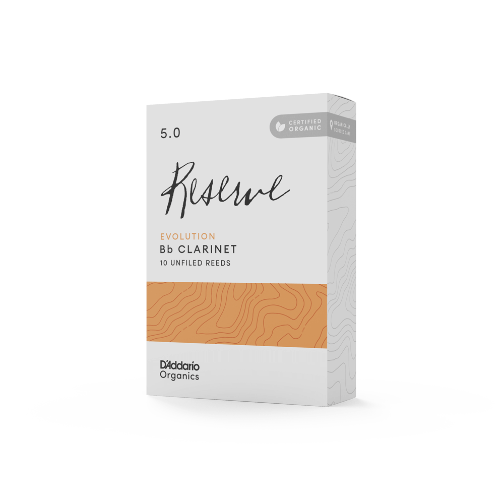 D'Addario Organic Reserve Evolution Bb Clarinet Reeds, Strength 5.0, Individually-Sealed, 10-Pack