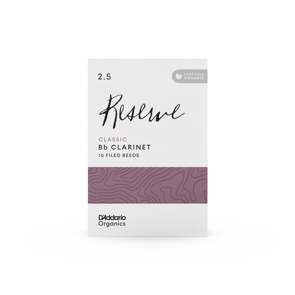 D'Addario Organic Reserve Classic Bb Clarinet Reeds, Strength 2.5, Individually-Sealed, 10-Pack