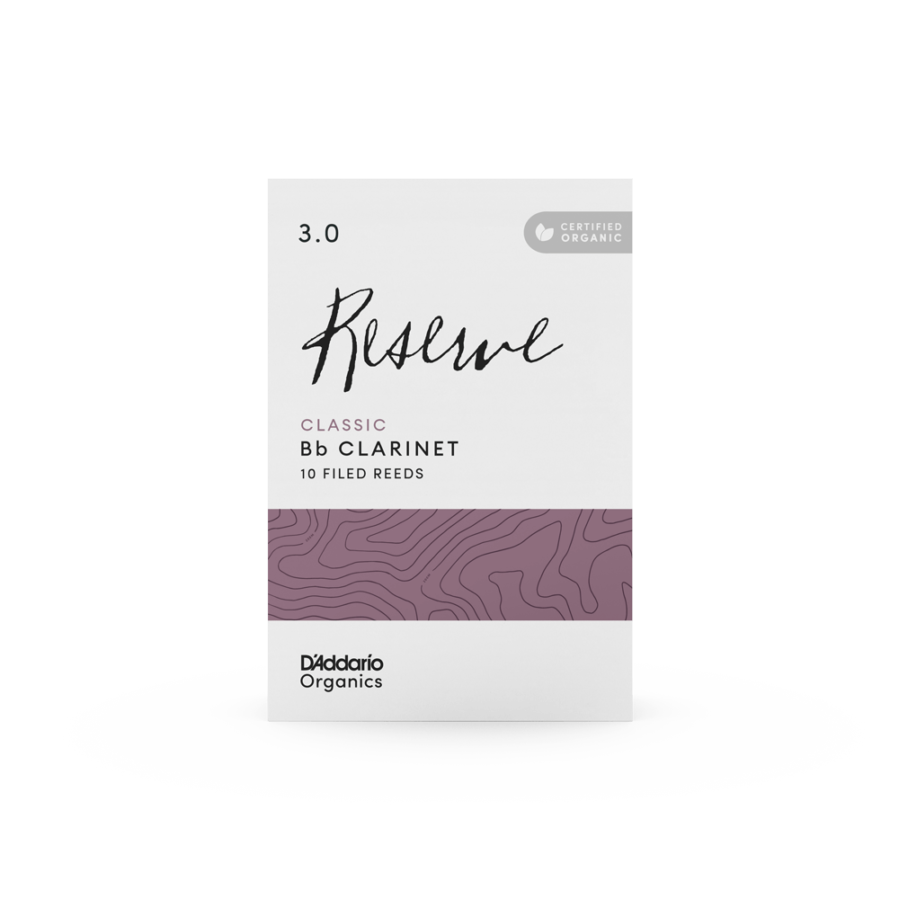 D'Addario Organic Reserve Classic Bb Clarinet Reeds, Strength 3.0, Individually-Sealed, 10-Pack