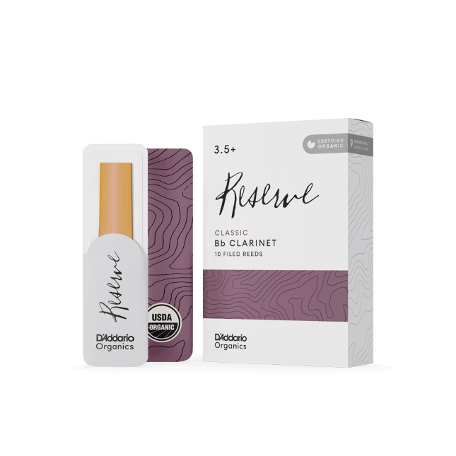 D'Addario Organic Reserve Classic Bb Clarinet Reeds, Strength 3.5+, Individually-Sealed, 10-Pack