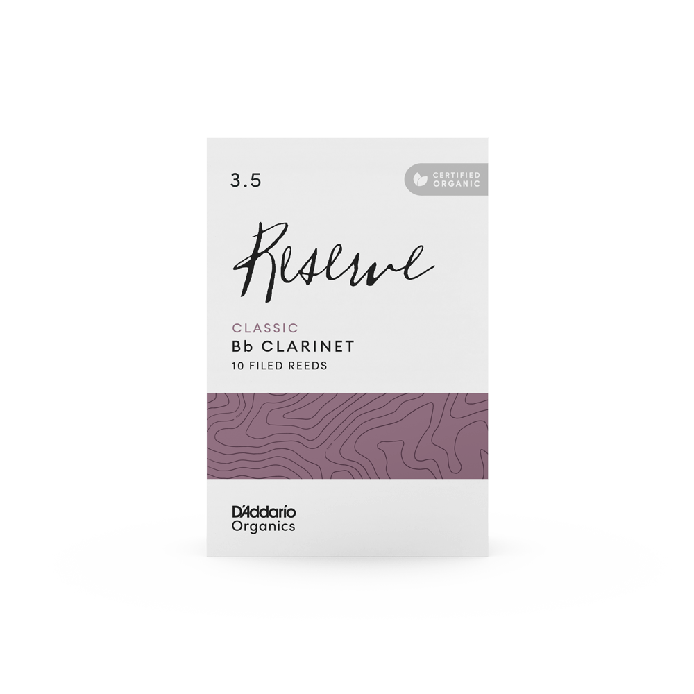 D'Addario Organic Reserve Classic Bb Clarinet Reeds, Strength 3.5, Individually-Sealed, 10-Pack