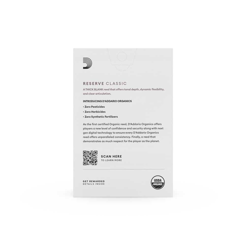 D'Addario Organic Reserve Classic Bb Clarinet Reeds, Strength 3.5, Individually-Sealed, 10-Pack