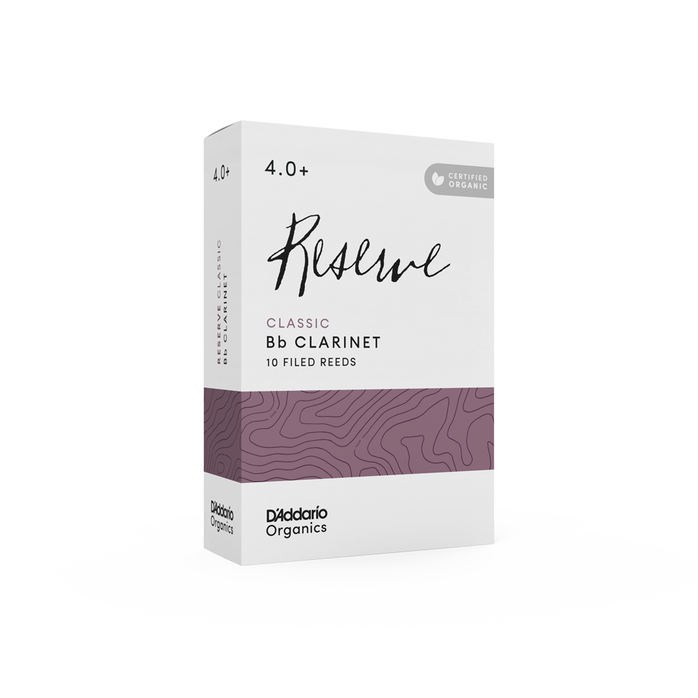 D'Addario Organic Reserve Classic Bb Clarinet Reeds, Strength 4.0+, Individually-Sealed, 10-Pack