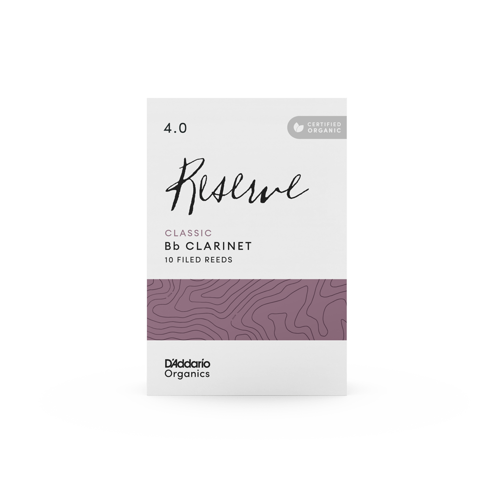 D'Addario Organic Reserve Classic Bb Clarinet Reeds, Strength 4.0, Individually-Sealed, 10-Pack