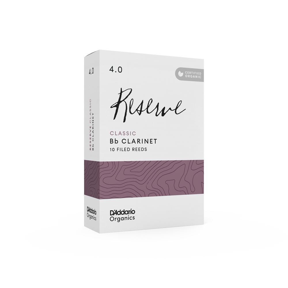 D'Addario Organic Reserve Classic Bb Clarinet Reeds, Strength 4.0, Individually-Sealed, 10-Pack