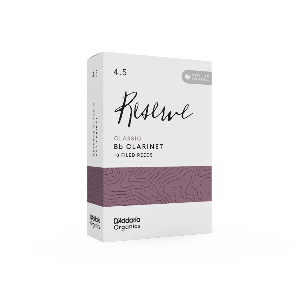 D'Addario Organic Reserve Classic Bb Clarinet Reeds, Strength 4.5, Individually-Sealed, 10-Pack