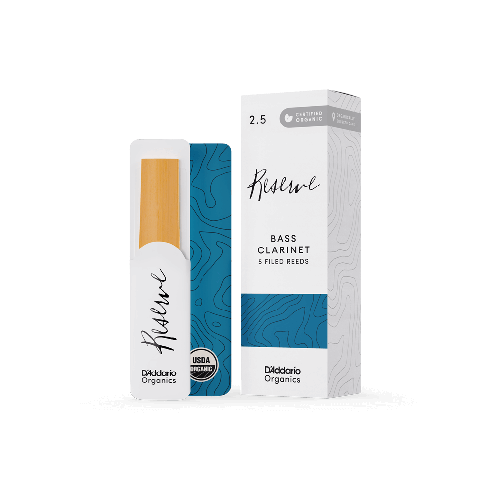 D'Addario Organic Reserve Bass Clarinet Reeds, Strength 2.5, Individually-Sealed, 5-Pack