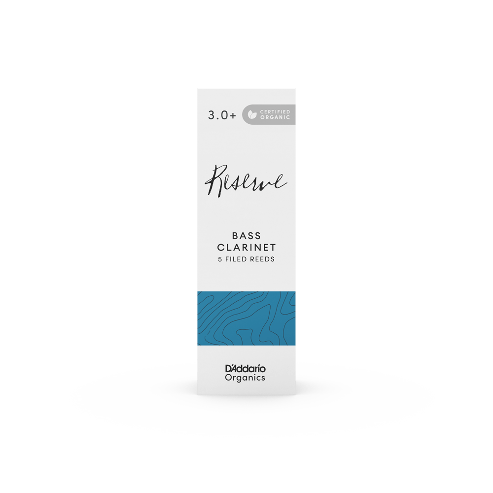 D'Addario Organic Reserve Bass Clarinet Reeds, Strength 3.0+, Individually-Sealed, 5-Pack