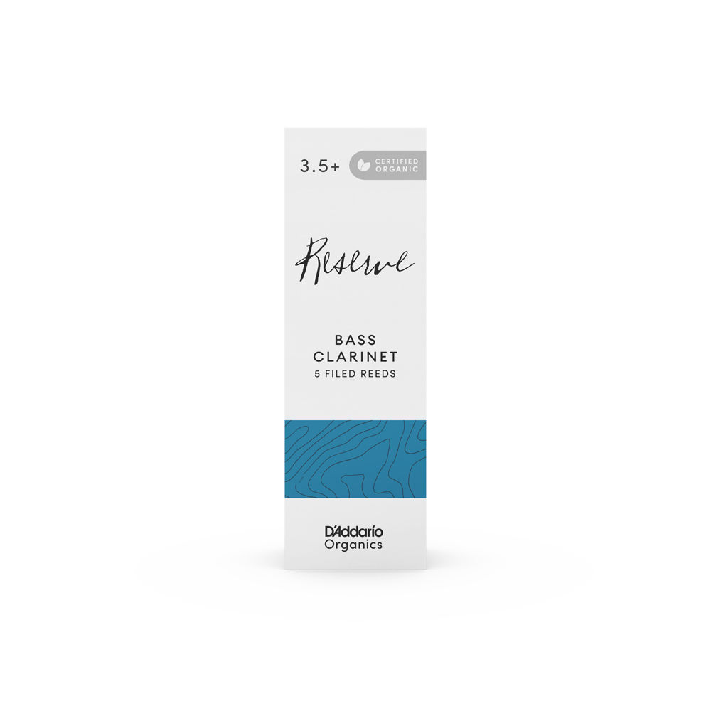 D'Addario Organic Reserve Bass Clarinet Reeds, Strength 3.5+, Individually-Sealed, 5-Pack