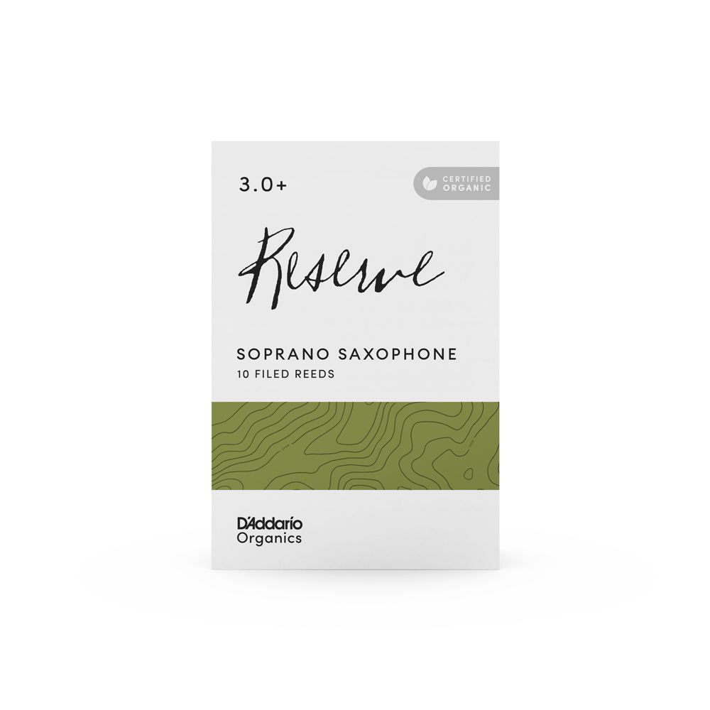 D'Addario Organic Reserve Soprano Saxophone Reeds, Strength 3.0+, Individually-Sealed, 10-Pack