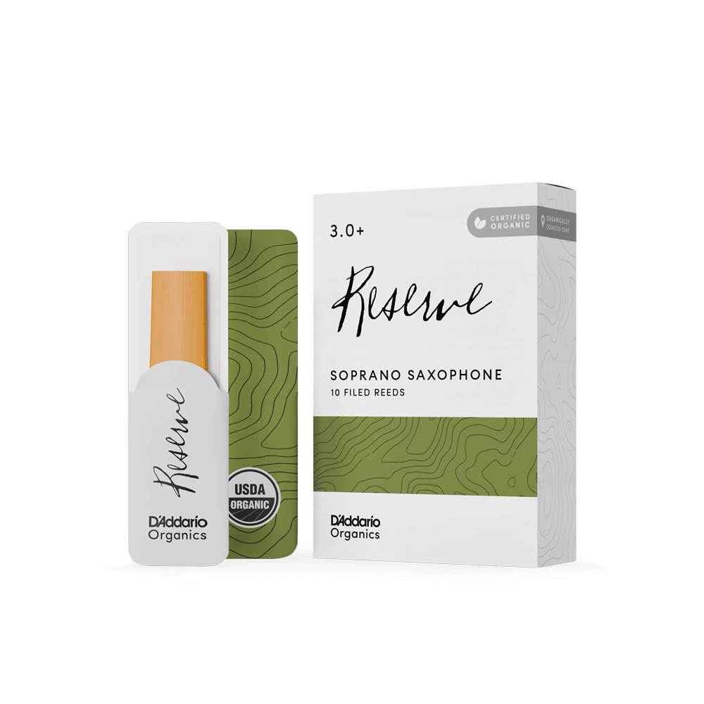 D'Addario Organic Reserve Soprano Saxophone Reeds, Strength 3.0+, Individually-Sealed, 10-Pack