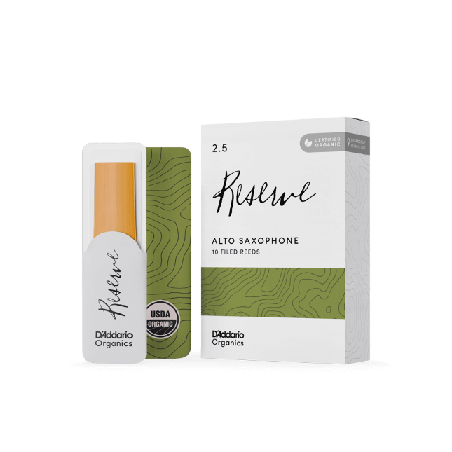D&#39;Addario Organic Reserve Alto Saxophone Reeds, Strength 2.5, Individually-Sealed, 10-Pack