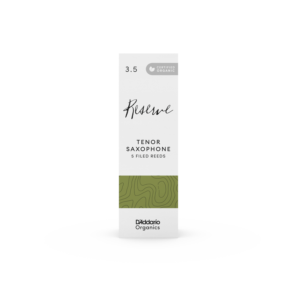 D'Addario Organic Reserve Tenor Saxophone Reeds, Strength 3.5, Individually-Sealed, 5-Pack