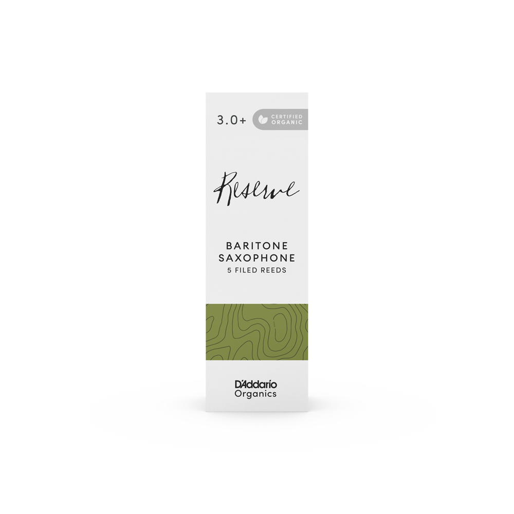 D'Addario Organic Reserve Baritone Saxophone Reeds, Strength 3.0+, Individually-Sealed, 5-Pack
