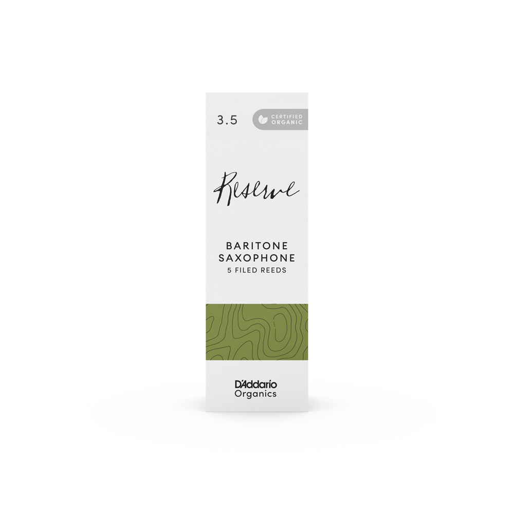 D'Addario Organic Reserve Baritone Saxophone Reeds, Strength 3.5, Individually-Sealed, 5-Pack
