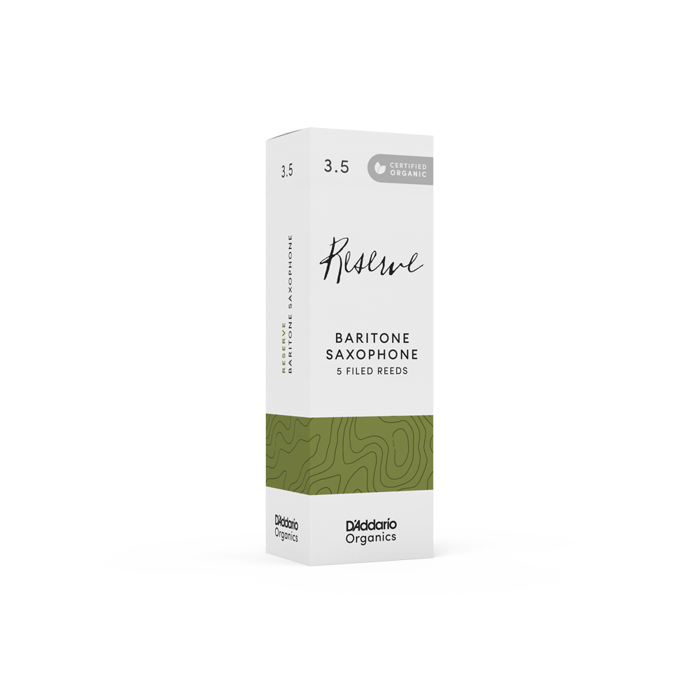 D'Addario Organic Reserve Baritone Saxophone Reeds, Strength 3.5, Individually-Sealed, 5-Pack