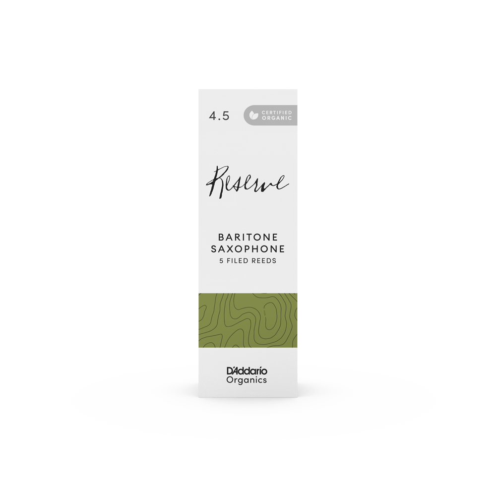 D'Addario Organic Reserve Baritone Saxophone Reeds, Strength 4.5, Individually-Sealed, 5-Pack