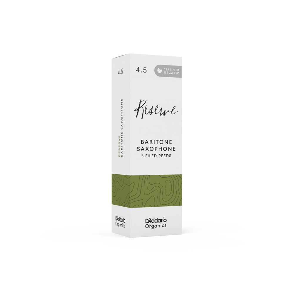 D'Addario Organic Reserve Baritone Saxophone Reeds, Strength 4.5, Individually-Sealed, 5-Pack
