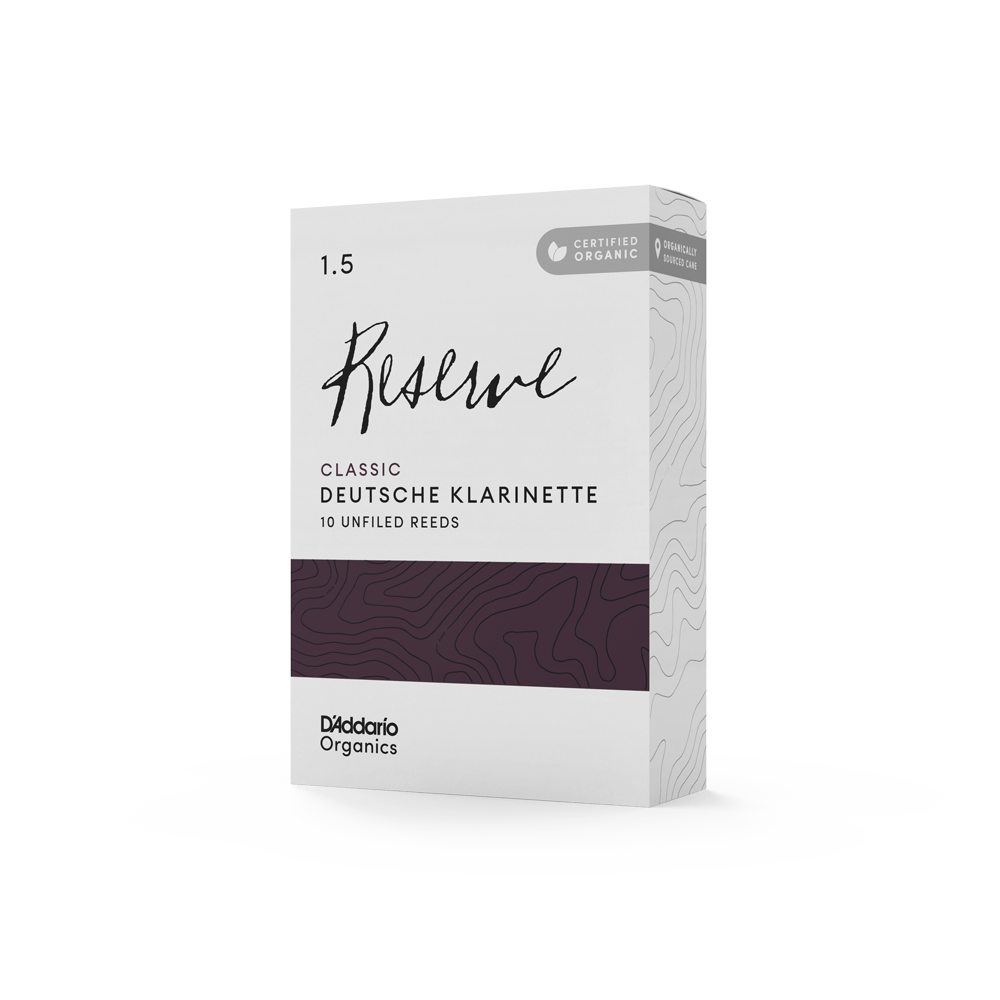 D'Addario Organic Reserve Classic, Deutsche Klarinette Reeds, Strength 1.5, Individually-Sealed, 10-Pack
