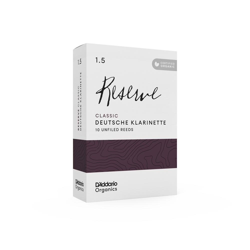 D'Addario Organic Reserve Classic, Deutsche Klarinette Reeds, Strength 1.5, Individually-Sealed, 10-Pack