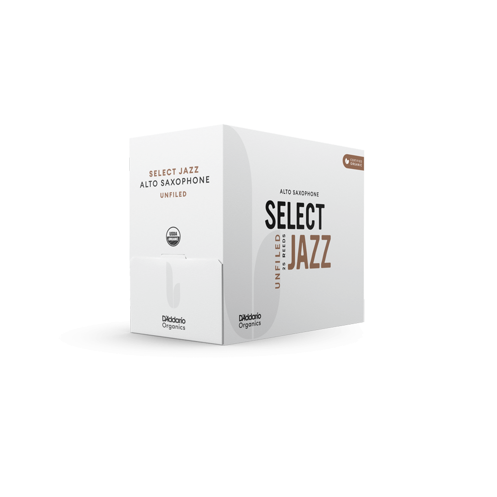 D'Addario Organic Select Jazz Unfiled Alto Saxophone Reeds, Strength 3 Soft, 25-Pack