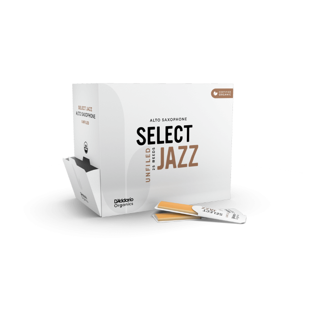 D&#39;Addario Organic Select Jazz Unfiled Alto Saxophone Reeds, Strength 3 Soft, 25-Pack