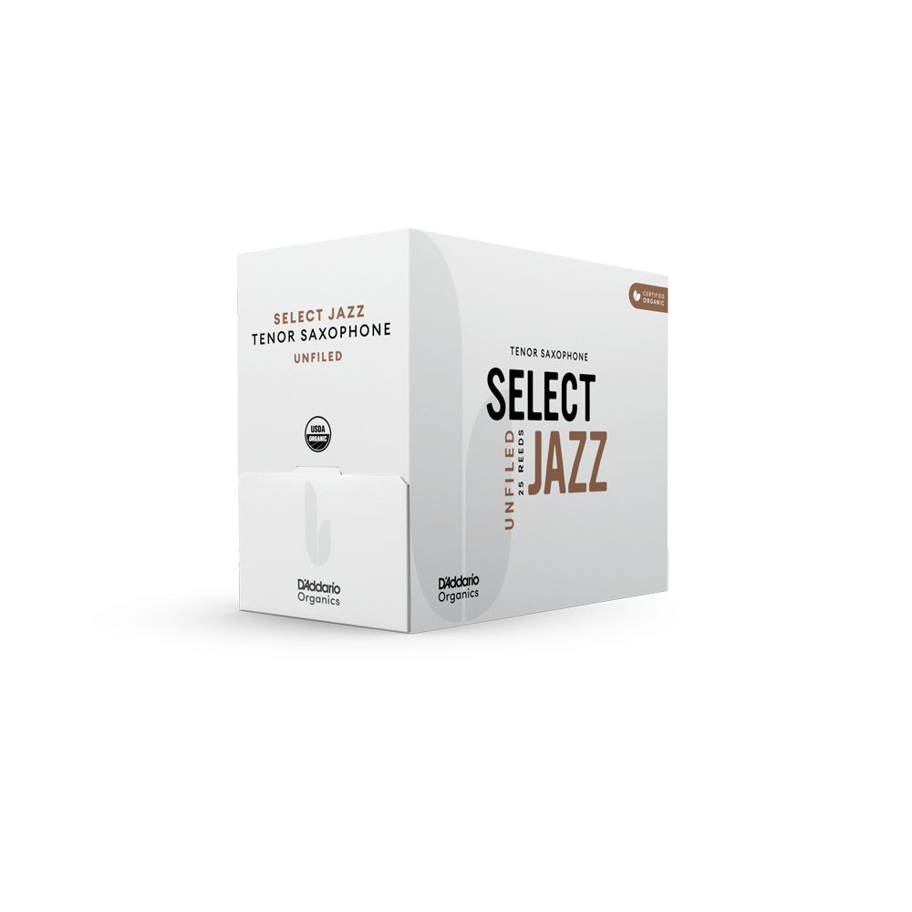 D'Addario Organic Select Jazz Unfiled Tenor Saxophone Reeds, Strength 2 Hard, 25-Pack