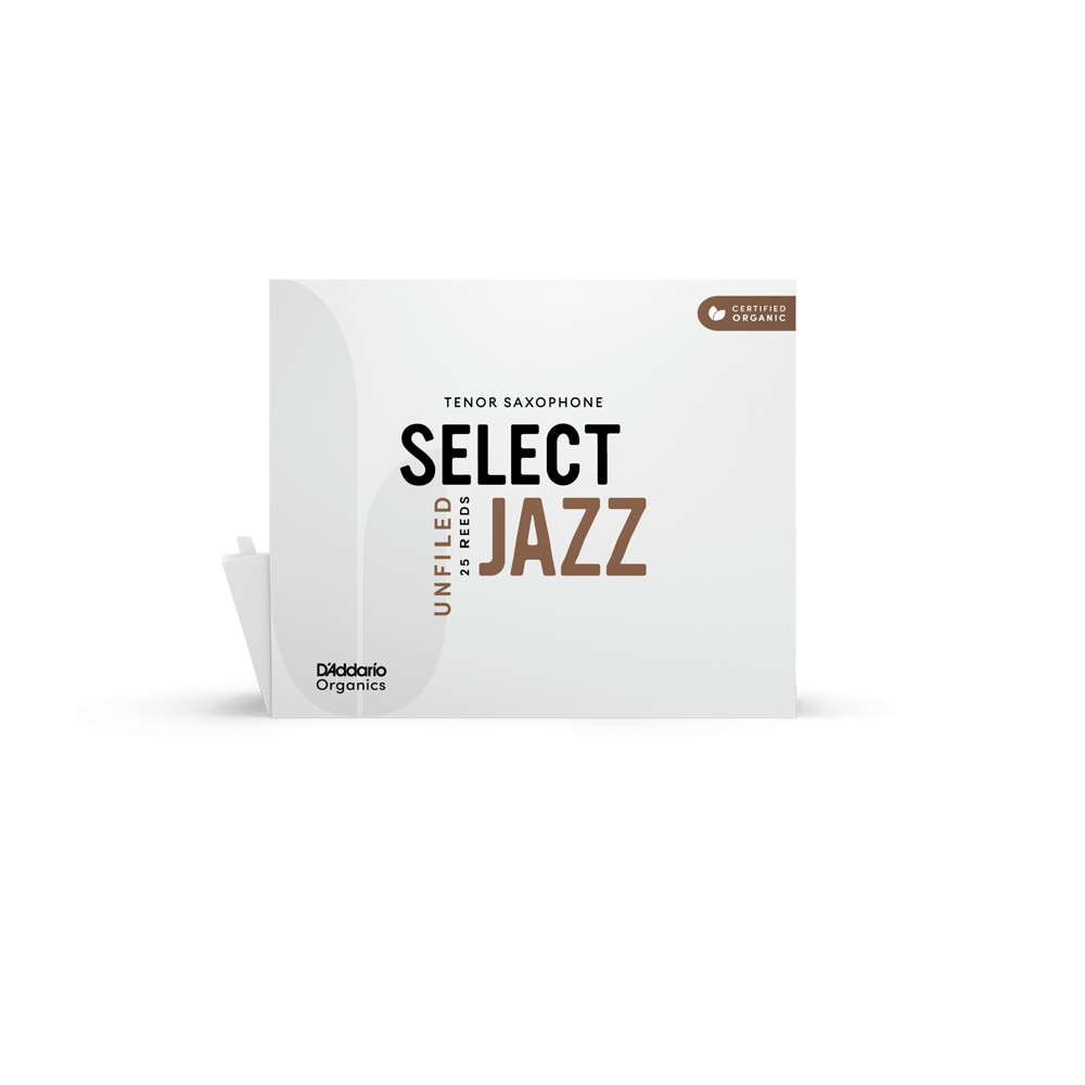 D'Addario Organic Select Jazz Unfiled Tenor Saxophone Reeds, Strength 2 Hard, 25-Pack