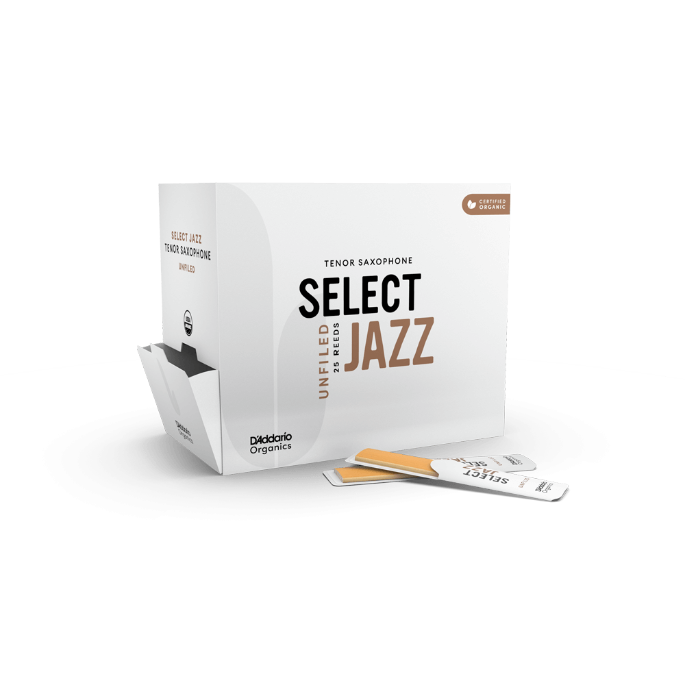 D'Addario Organic Select Jazz Unfiled Tenor Saxophone Reeds, Strength 2 Hard, 25-Pack