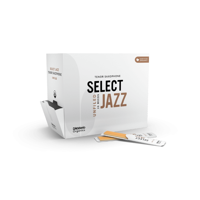 D&#39;Addario Organic Select Jazz Unfiled Tenor Saxophone Reeds, Strength 3 Soft, 25-Pack