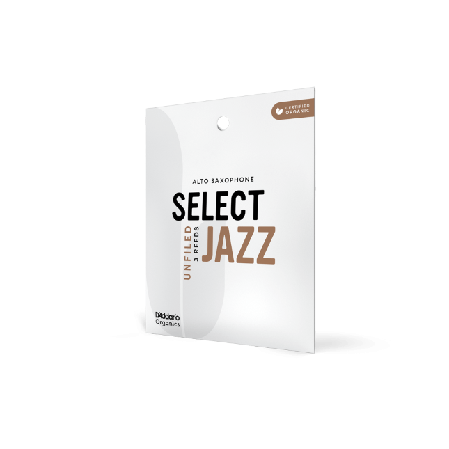 D&#39;Addario Organic Select Jazz Unfiled Alto Saxophone Reeds, Strength 2 Medium, Individually-Sealed, 3-Pack