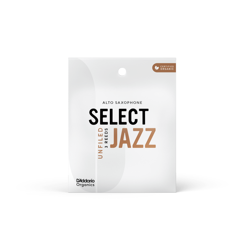 D'Addario Organic Select Jazz Unfiled Alto Saxophone Reeds, Strength 2 Soft, Individually-Sealed, 3-Pack