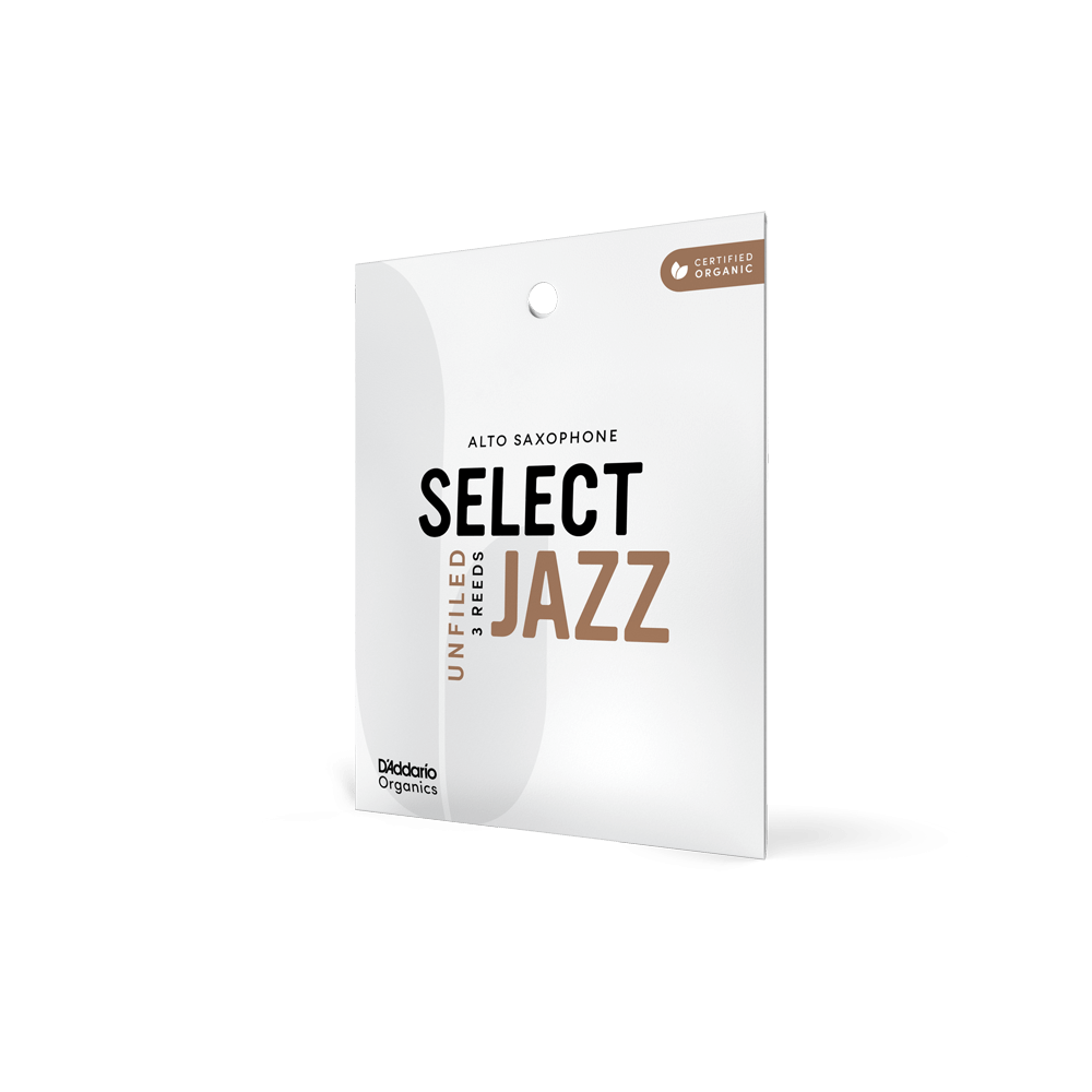 D'Addario Organic Select Jazz Unfiled Alto Saxophone Reeds, Strength 2 Soft, Individually-Sealed, 3-Pack