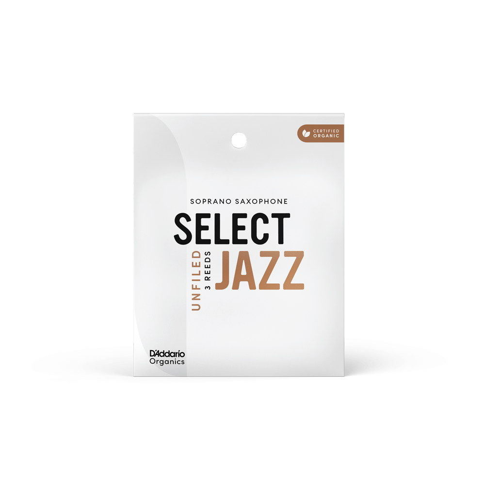 D'Addario Organic Select Jazz Unfiled Soprano Saxophone Reeds, Strength 2 Medium, Individually-Sealed, 3-Pack