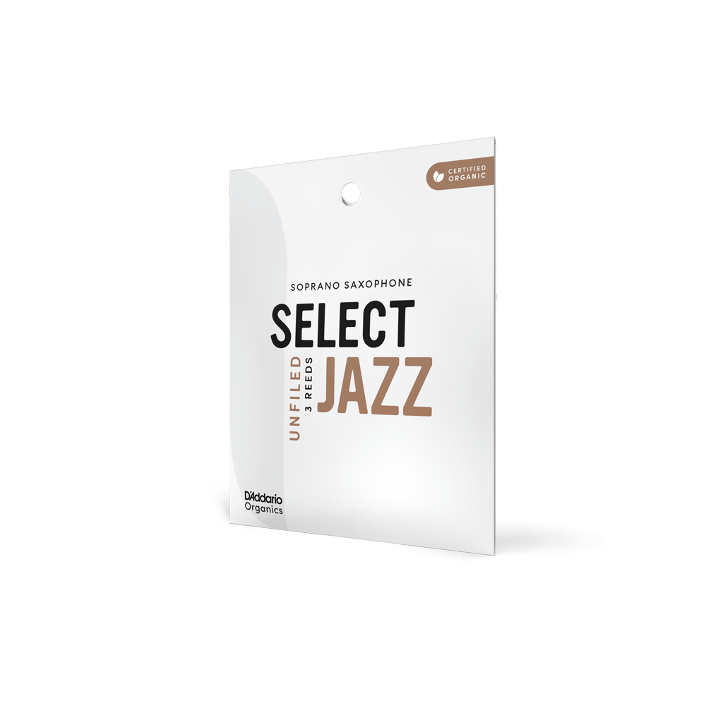 D'Addario Organic Select Jazz Unfiled Soprano Saxophone Reeds, Strength 2 Medium, Individually-Sealed, 3-Pack