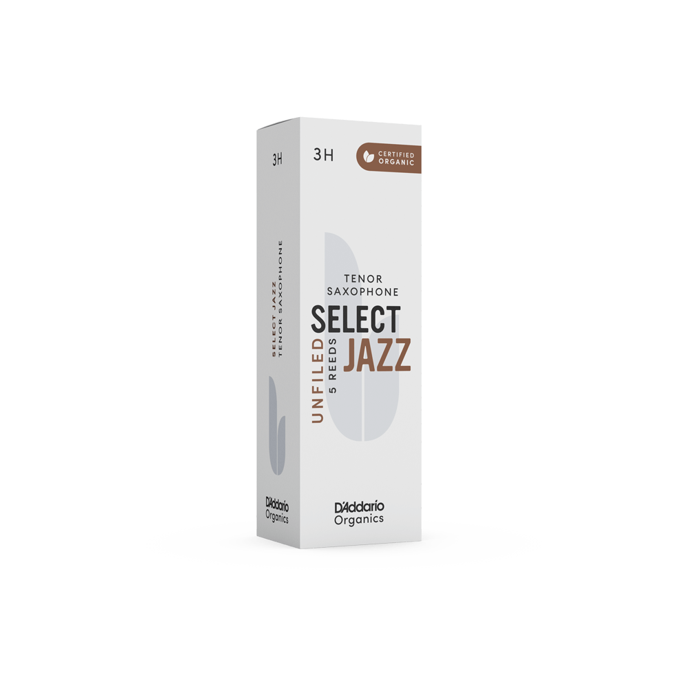D'Addario Organic Select Jazz Unfiled Tenor Saxophone Reeds, Strength 3 Hard, Individually-Sealed, 5-Pack