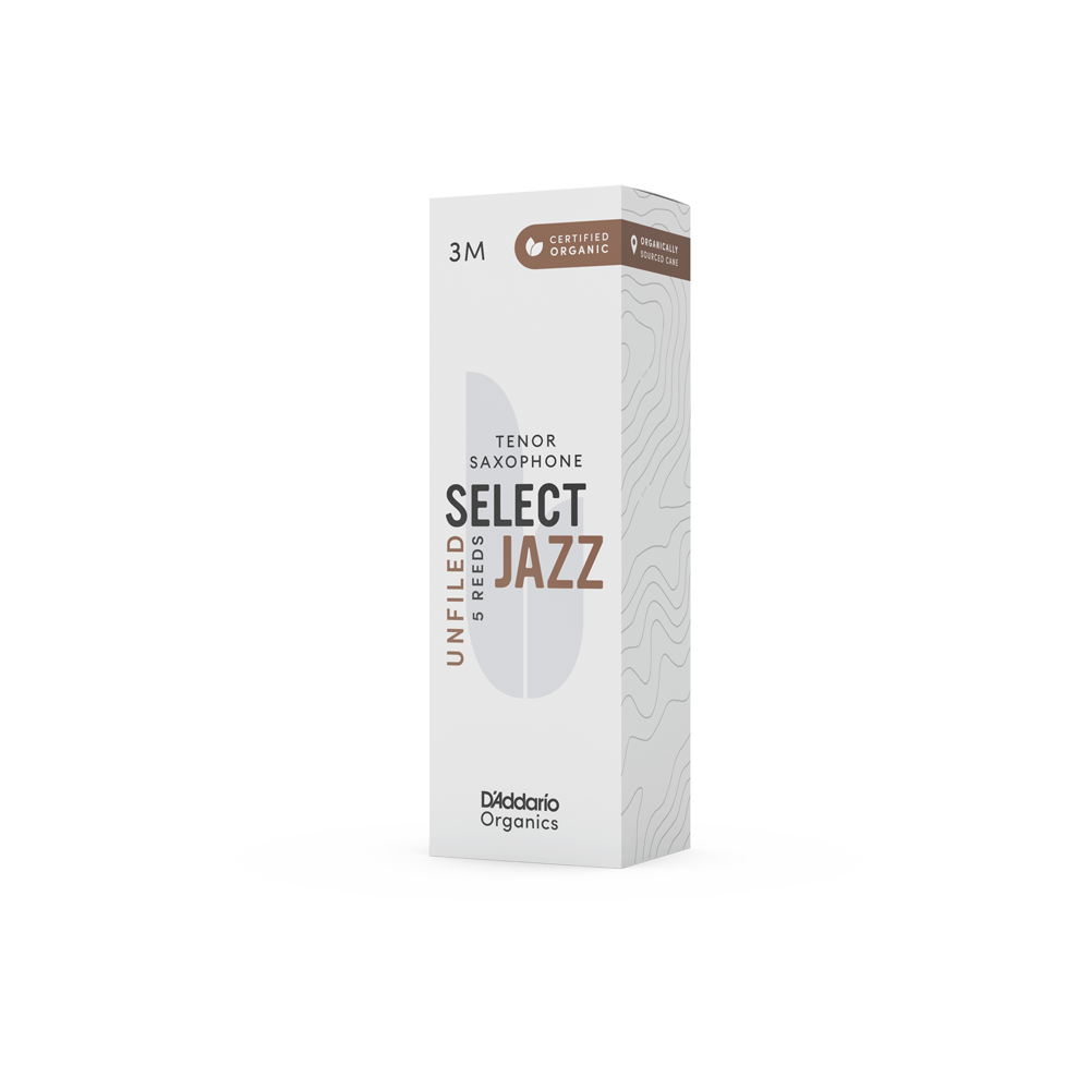 D'Addario Organic Select Jazz Unfiled Tenor Saxophone Reeds, Strength 3 Medium, Individually-Sealed, 5-Pack