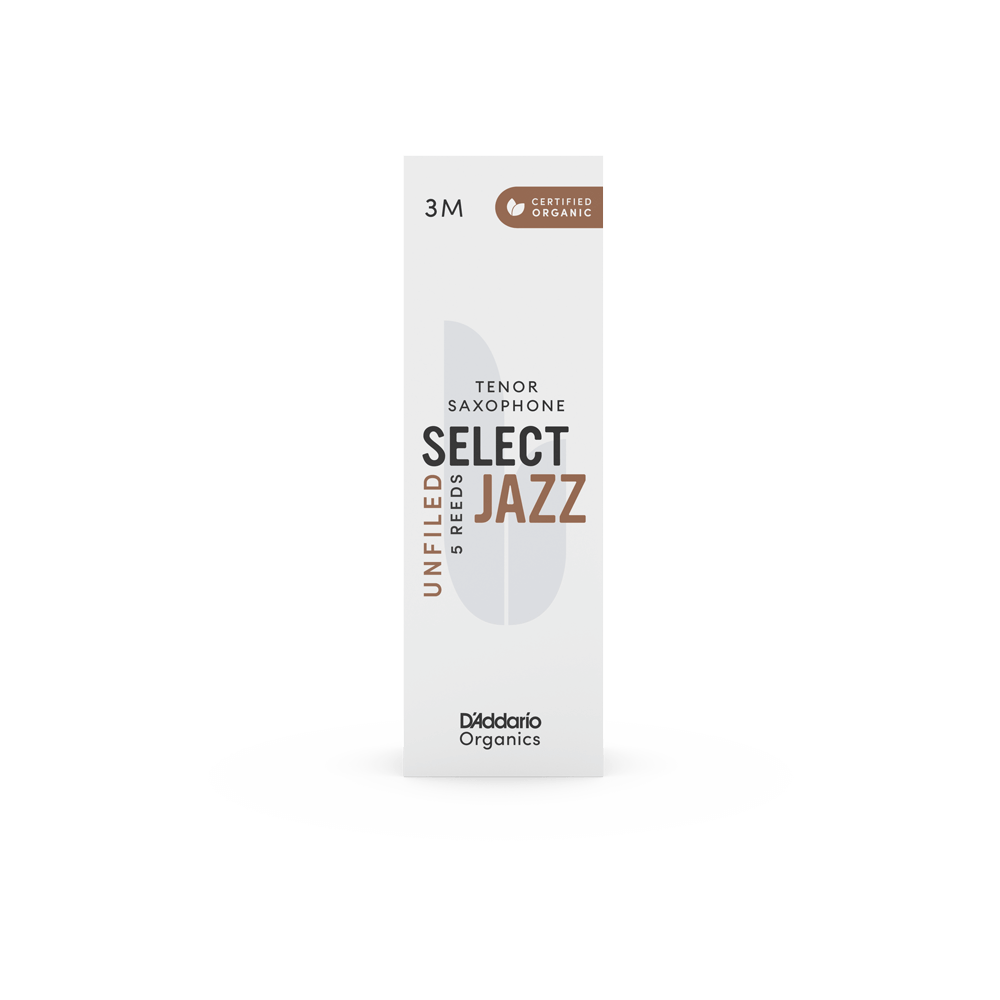 D'Addario Organic Select Jazz Unfiled Tenor Saxophone Reeds, Strength 3 Medium, Individually-Sealed, 5-Pack