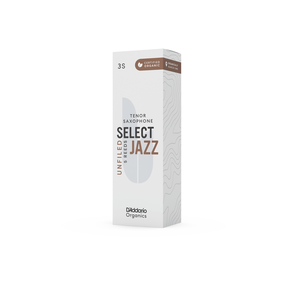 D'Addario Organic Select Jazz Unfiled Tenor Saxophone Reeds, Strength 3 Soft, Individually-Sealed, 5-Pack